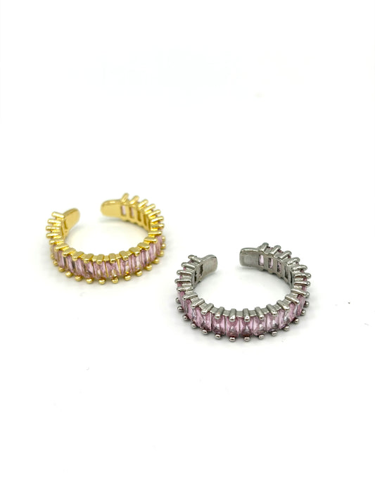 Zilveren ring met roze stenen