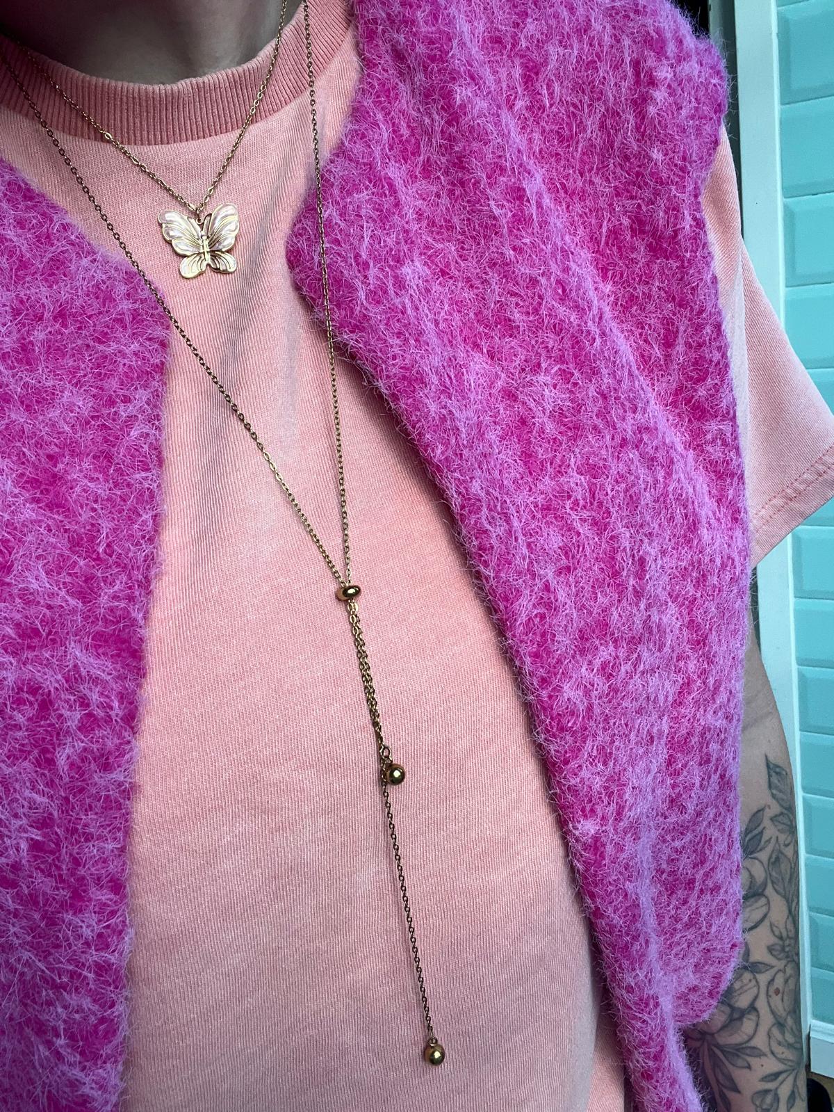 Lange goudkleurige ketting met verstelbare balletjes