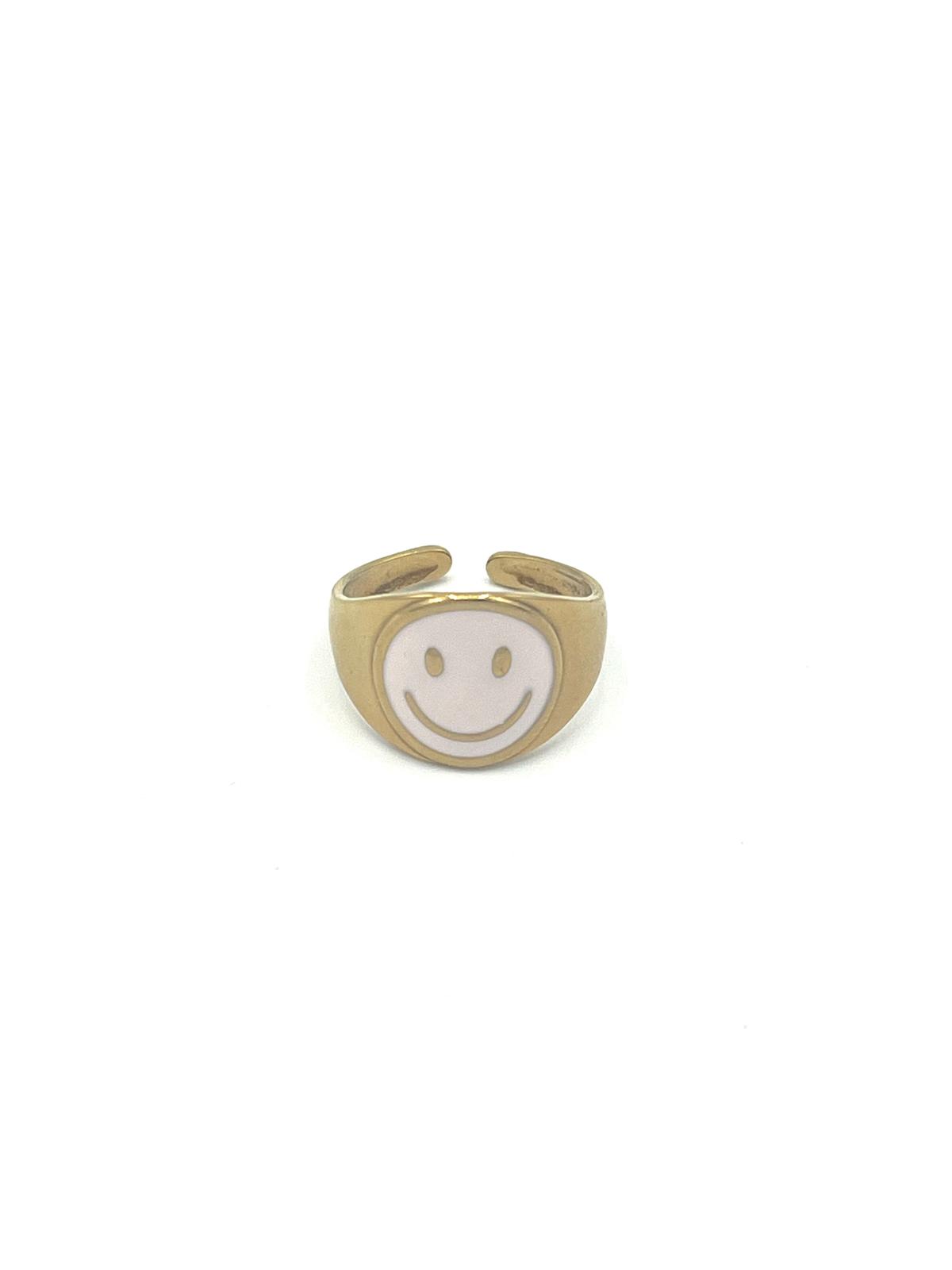 Goudkleurige ring met roze smiley