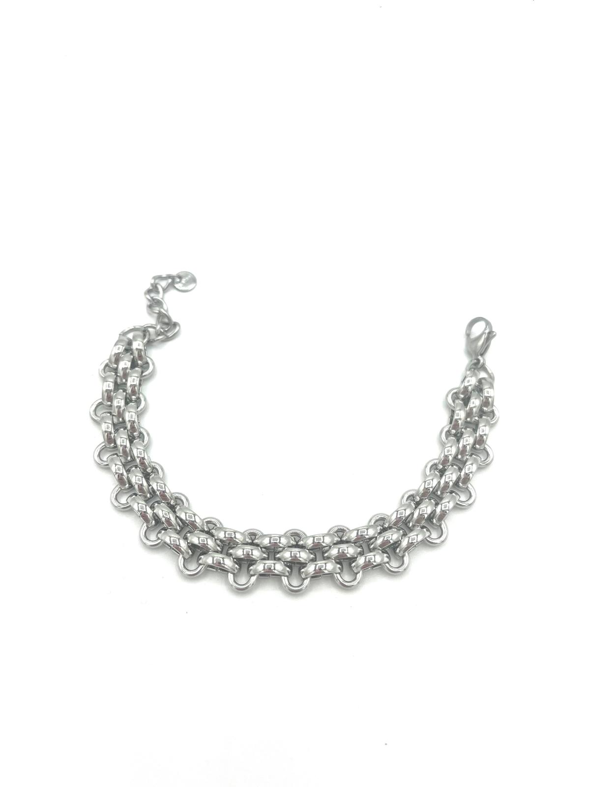 Brede chain armband, zilver.