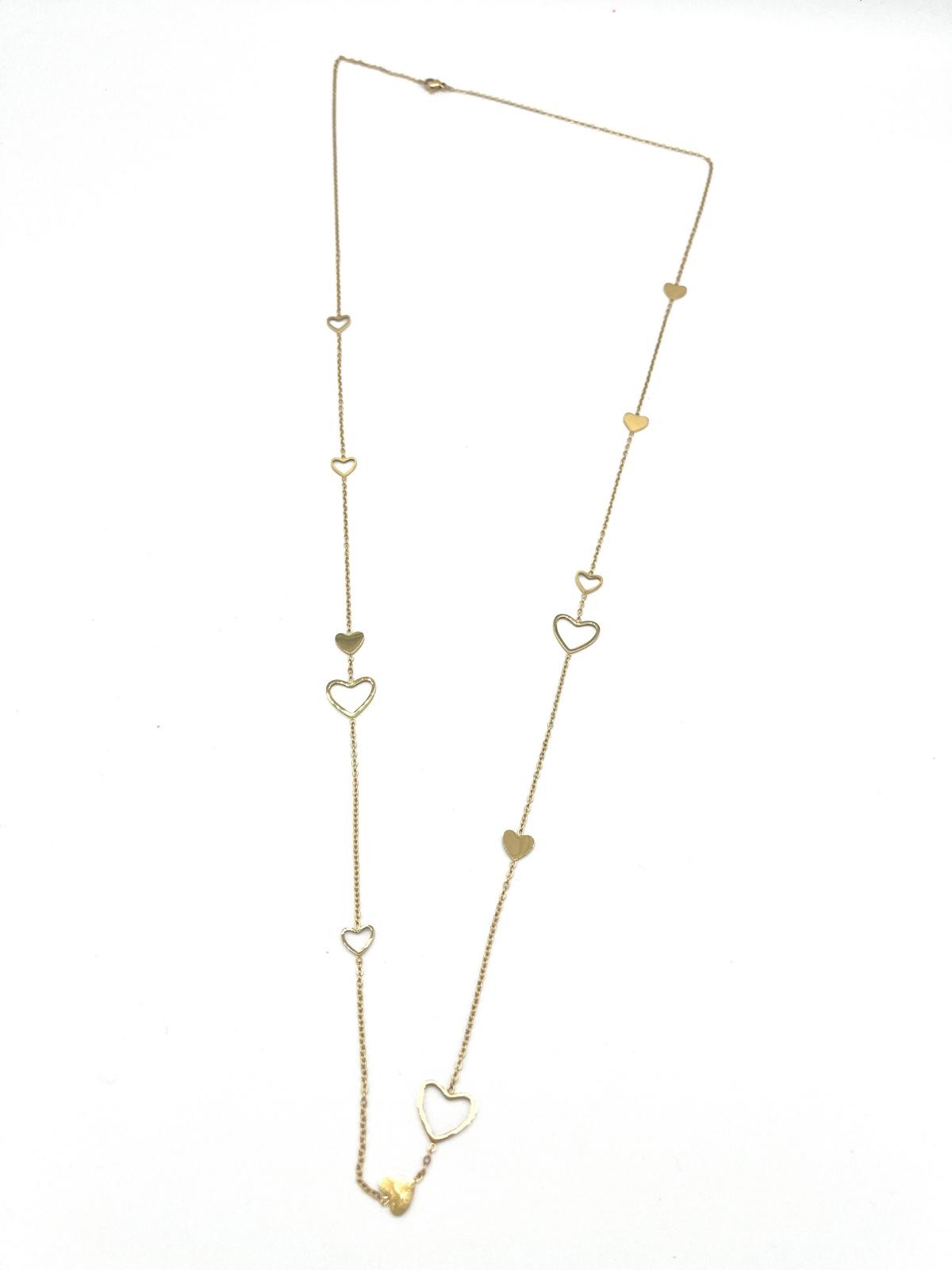 Lange ketting met open en gesloten harten