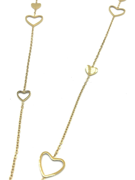 Lange ketting met open en gesloten harten