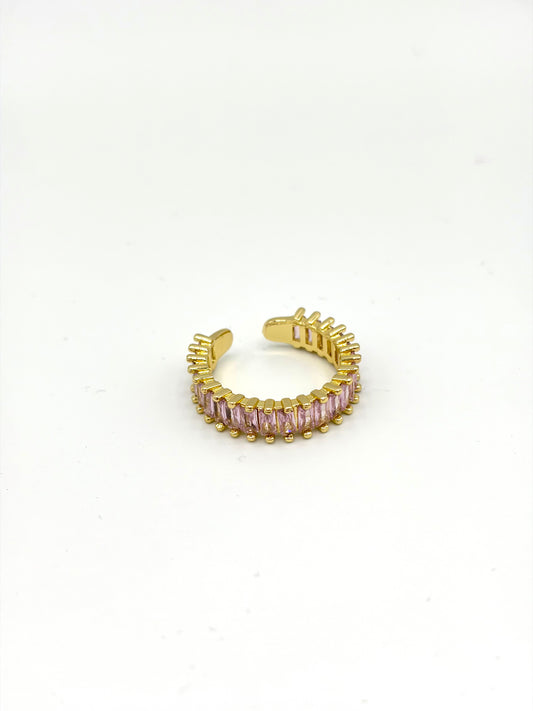 Gouden ring met roze stenen