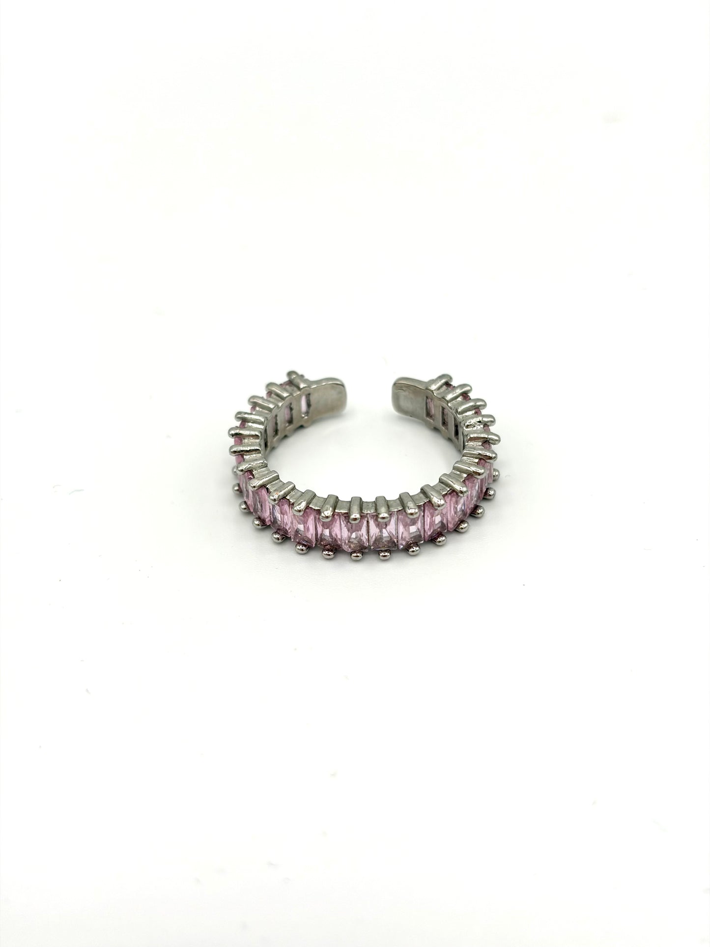 Zilveren ring met roze stenen