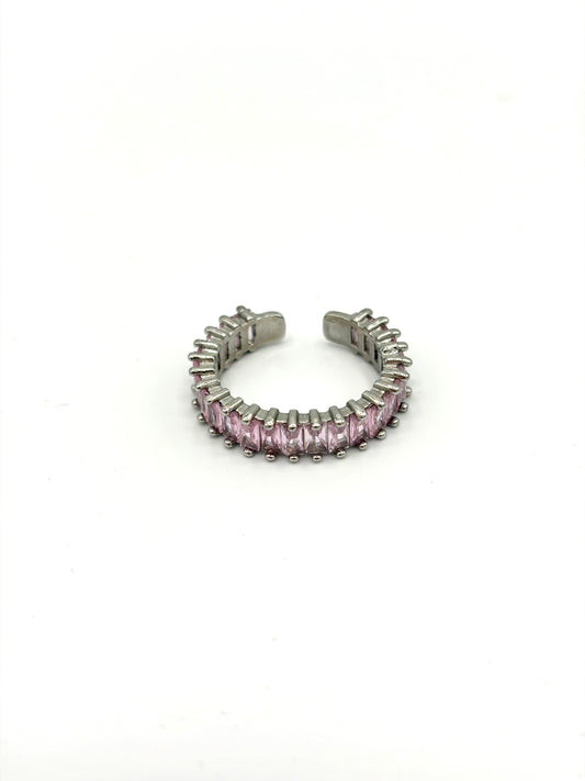 Zilveren ring met roze stenen
