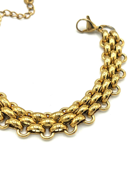 Brede chain armband, goud.