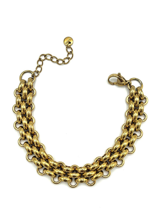 Brede chain armband, goud.