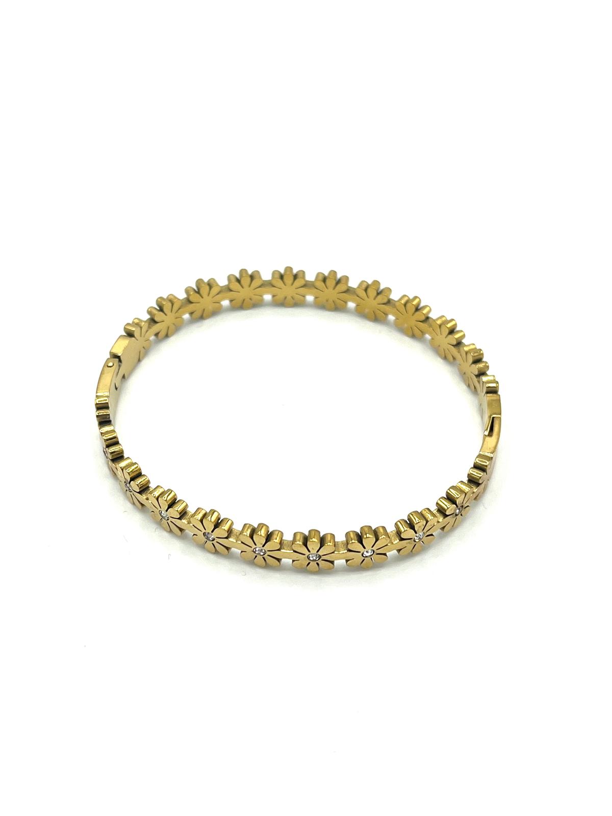 Goudkleurige bangle met bloemetjes