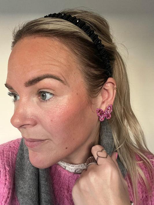 Smalle zwarte haarband met sprankelende kralen