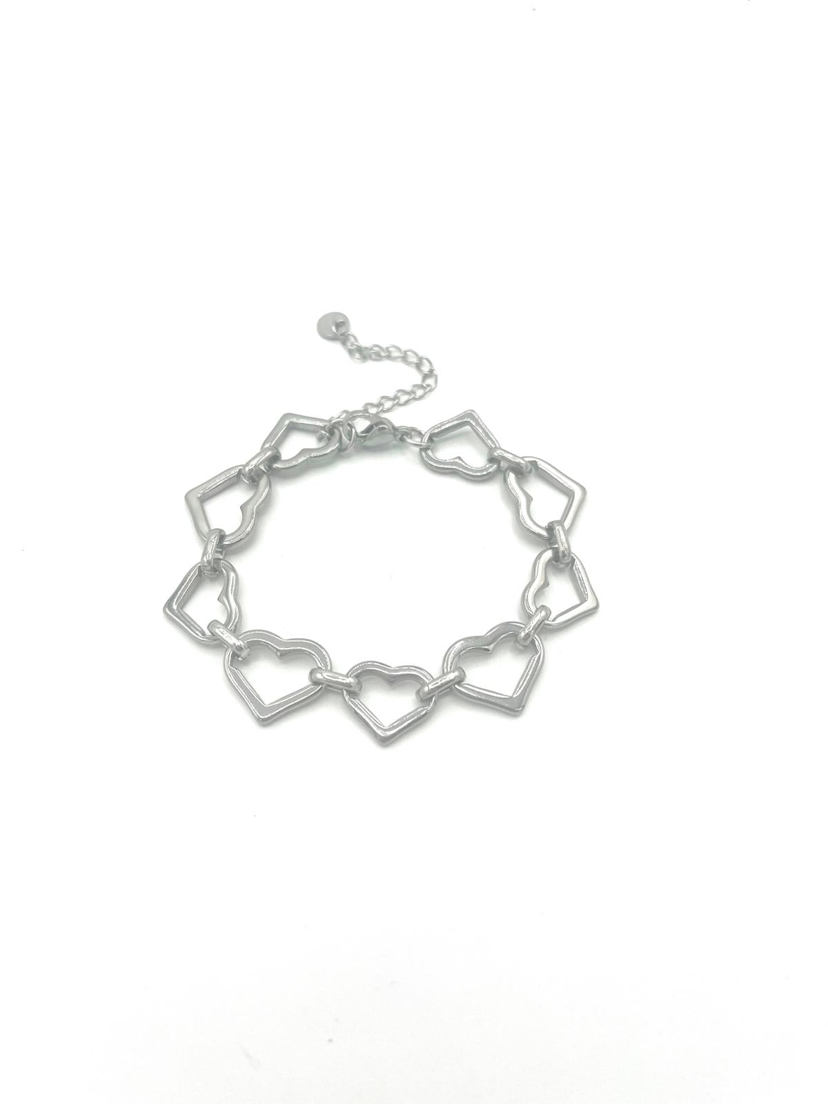 Armband met harten schakels, zilver.