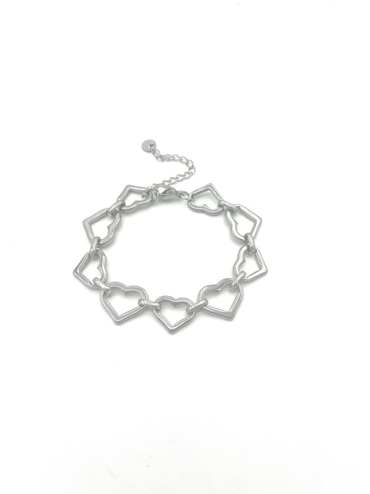 Armband met harten schakels, zilver.