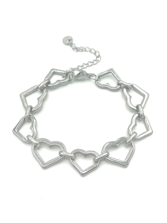 Armband met harten schakels, zilver.