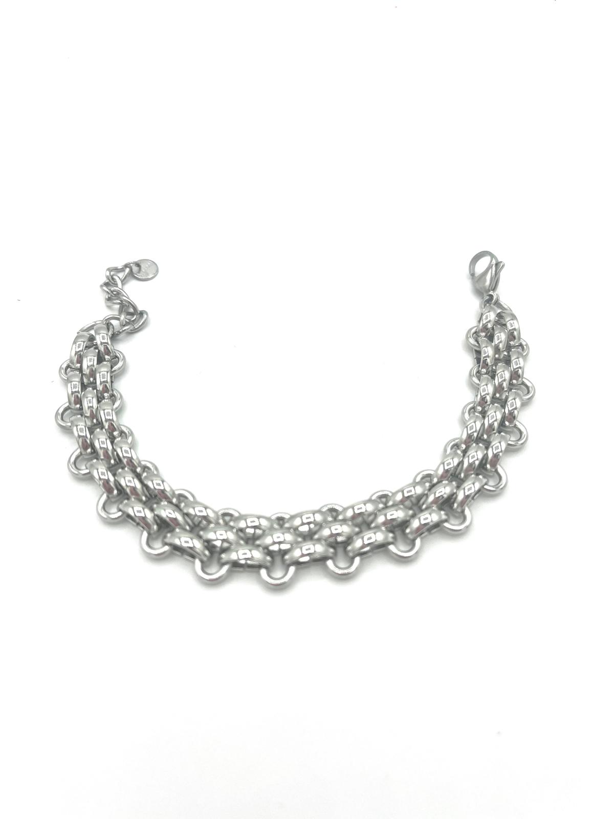 Brede chain armband, zilver.