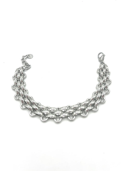 Brede chain armband, zilver.