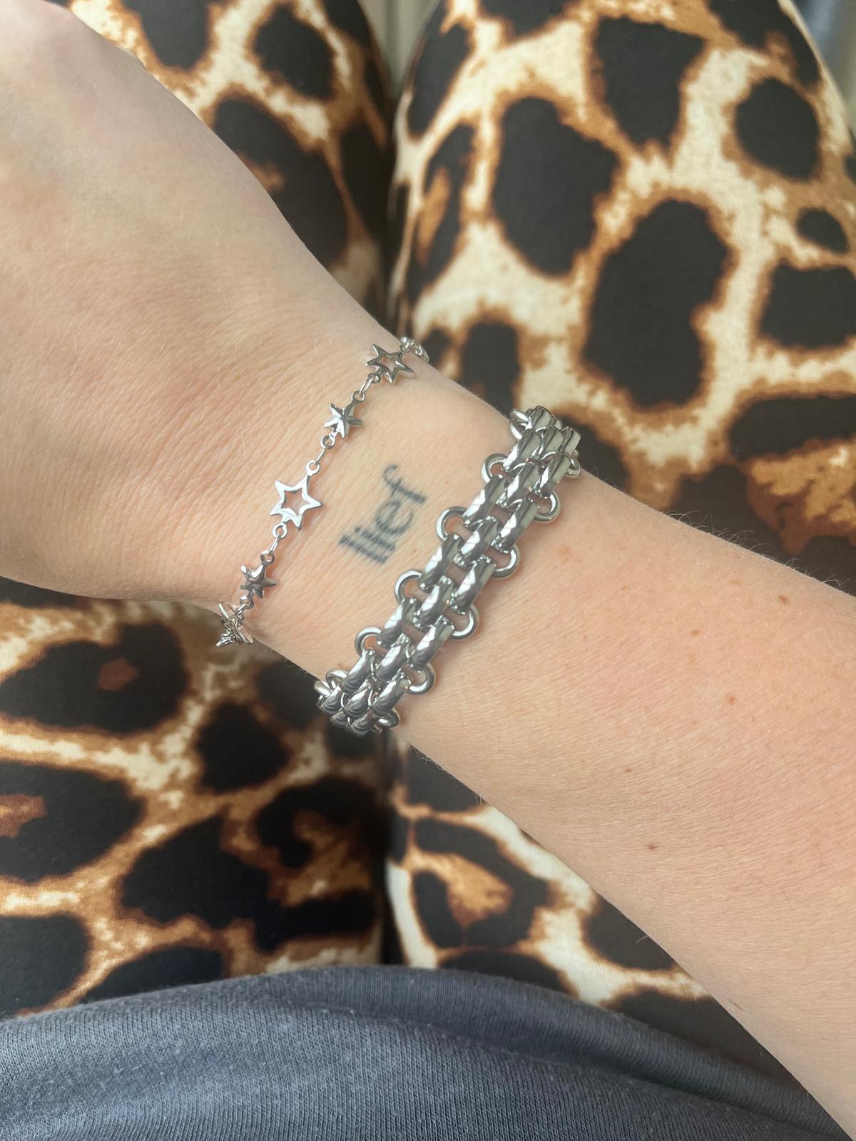 Brede chain armband, zilver.