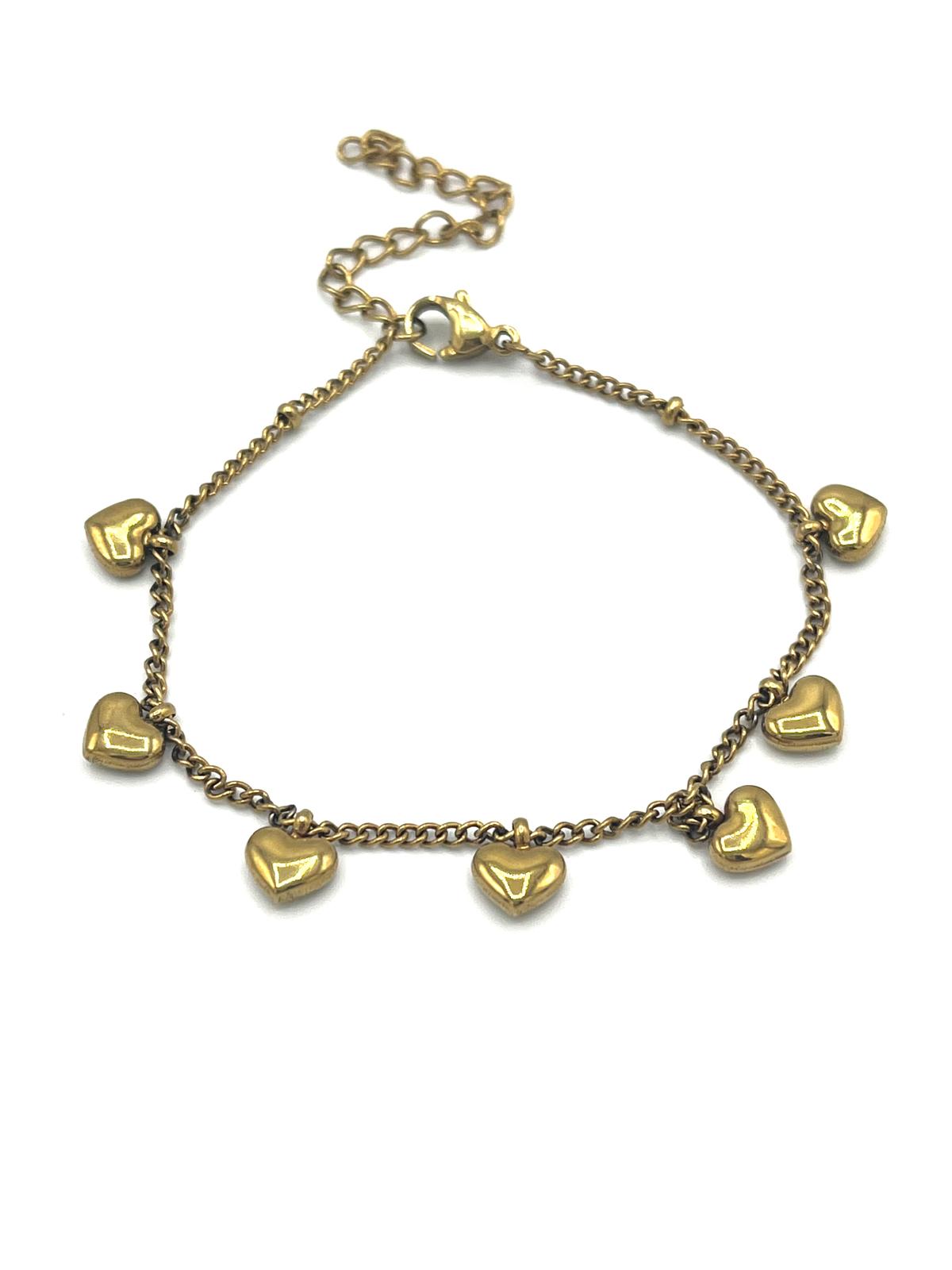 Goudkleurige armband met speelse harten